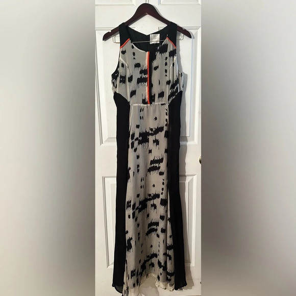 LINE & DOT Anthropologie Retro SILK Sleeveless Maxi Dress L Splash Autumn Spooky - Picture 1 of 12